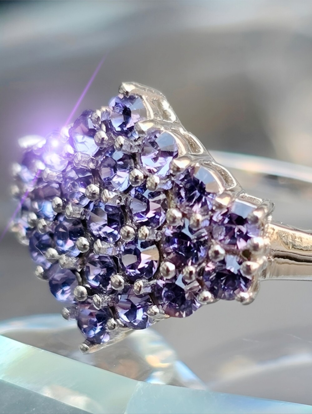 Artisan Tanzanite Violet Fire Cluster Ring Platinum Over 925 Silver Amulet Sz 8